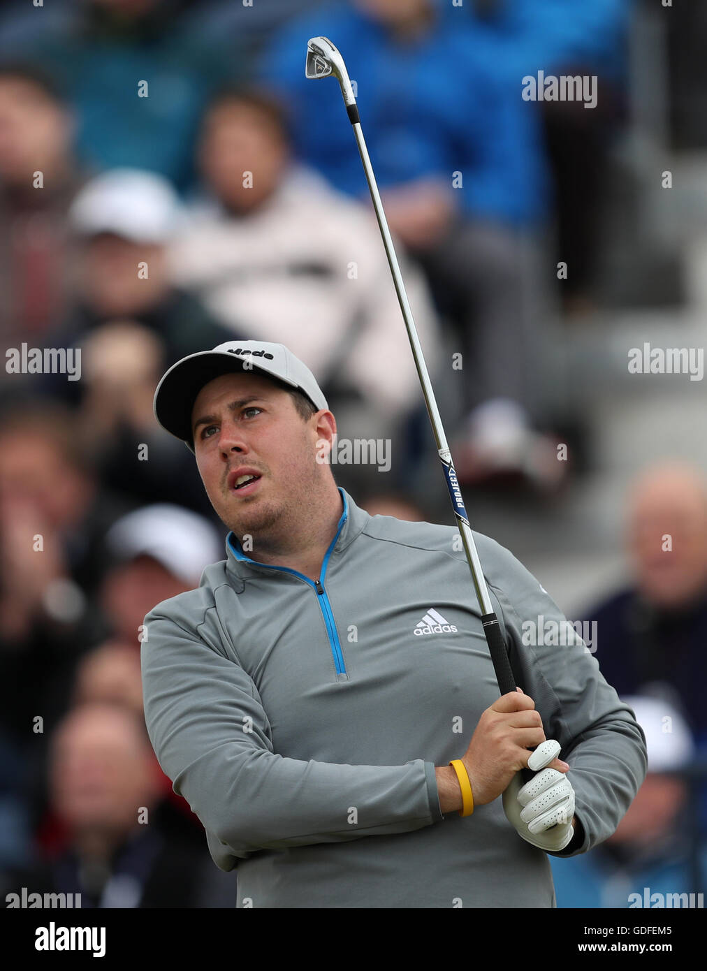 Englands Ryan Evans am 5. Abschlag bei Tag drei der The Open Championship 2016 im Royal Troon Golf Club, South Ayrshire. Stockfoto