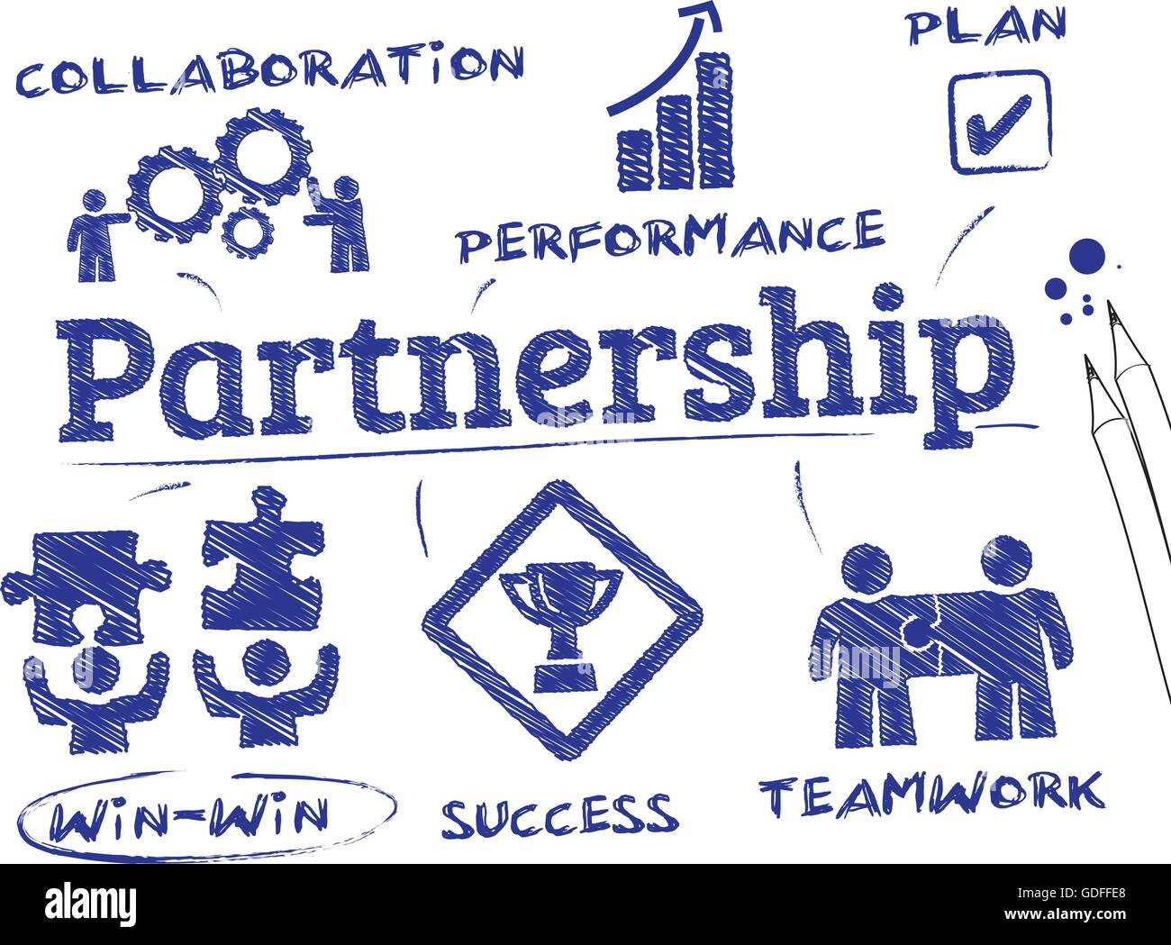 Partnership-Konzept. Diagramm mit Keywords und Ikonen - Vektor-illustration Stock Vektor