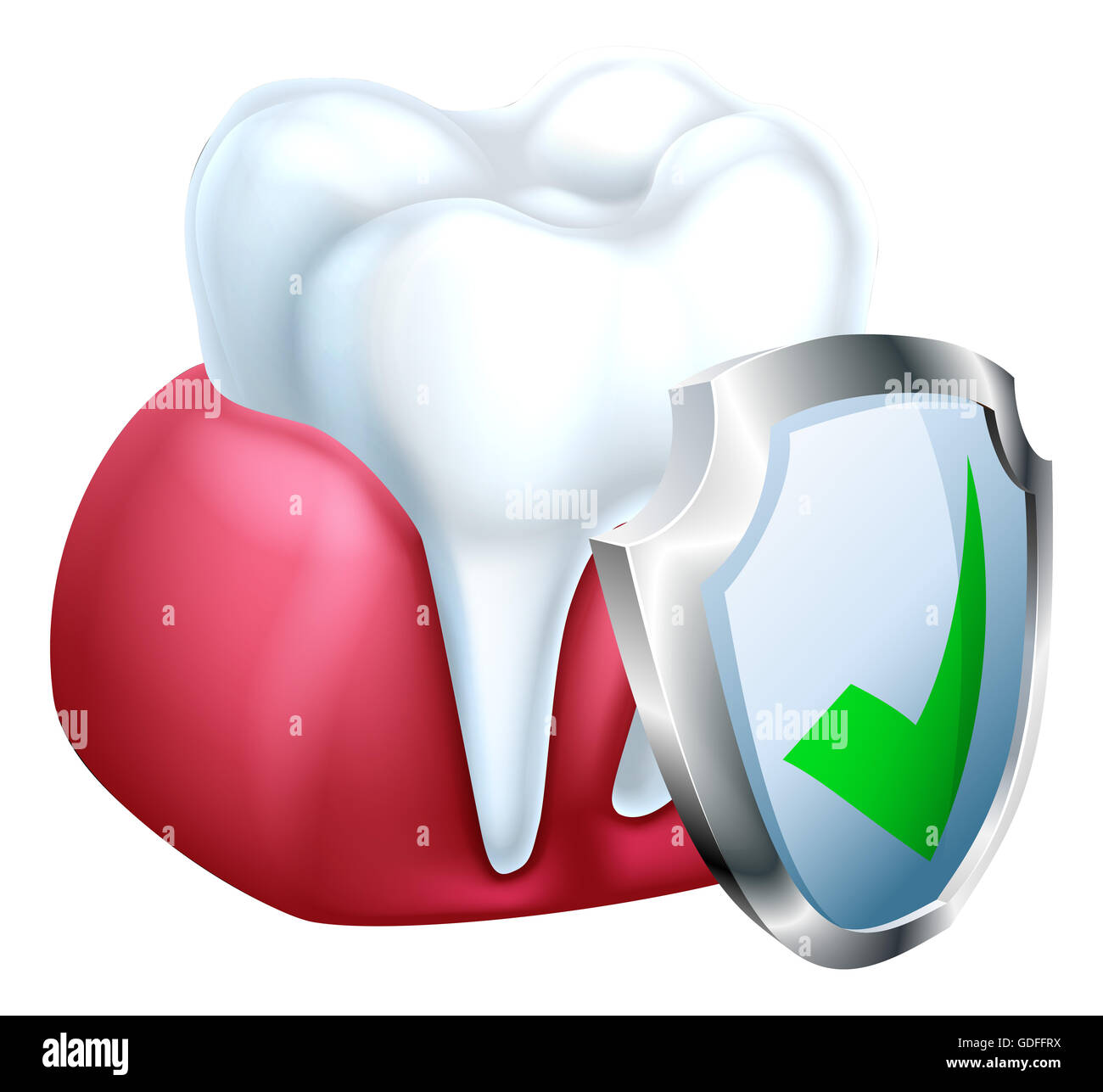 Eine zahnärztliche medizinische Illustration eines Schildes einen Zahn und Zahnfleisch zu schützen Stockfoto
