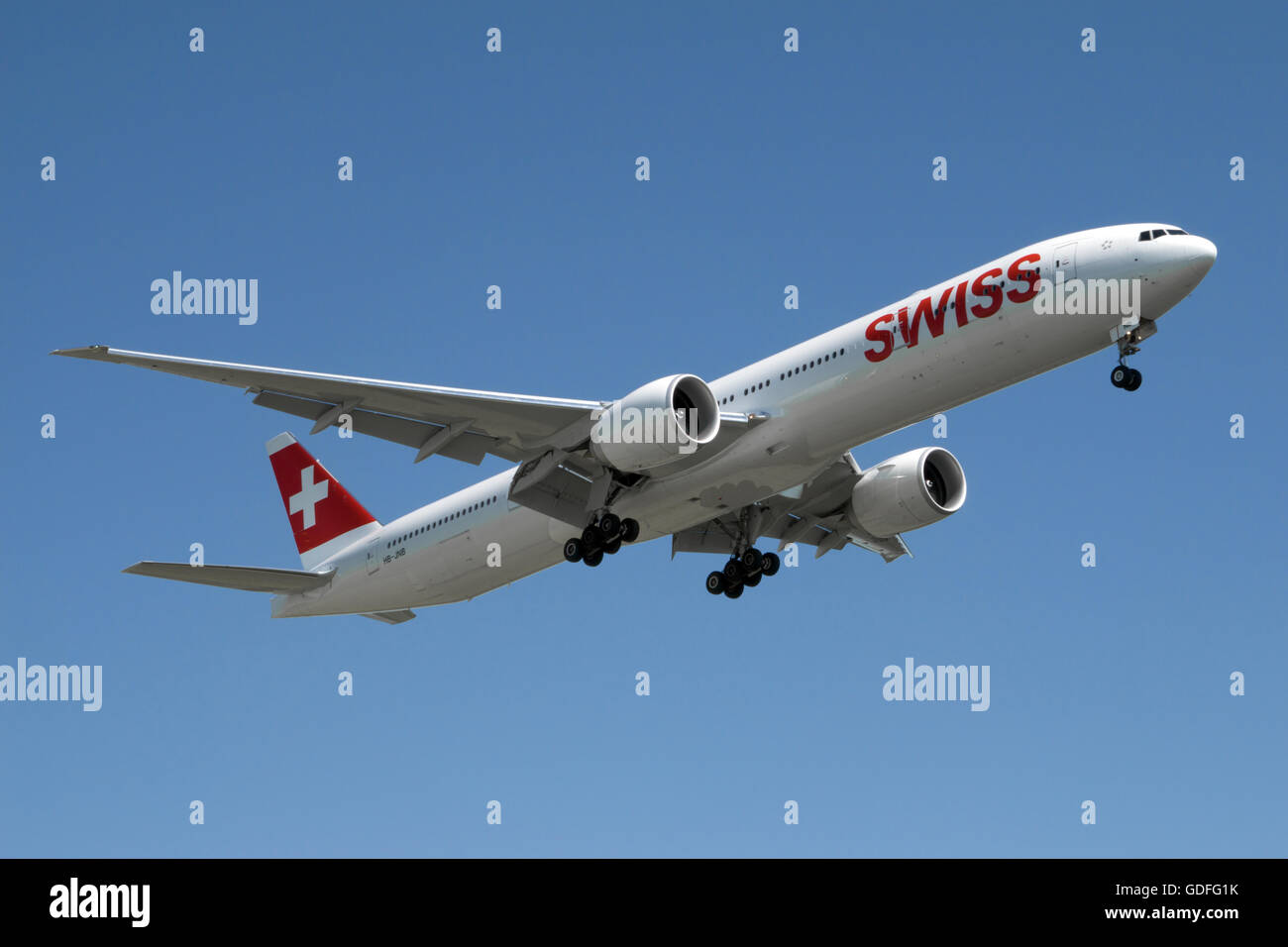 SWISS International Airlines, SWISS Global Airlines Boeing B777, Zürich, Flughafen, ZRH, LSZH Stockfoto