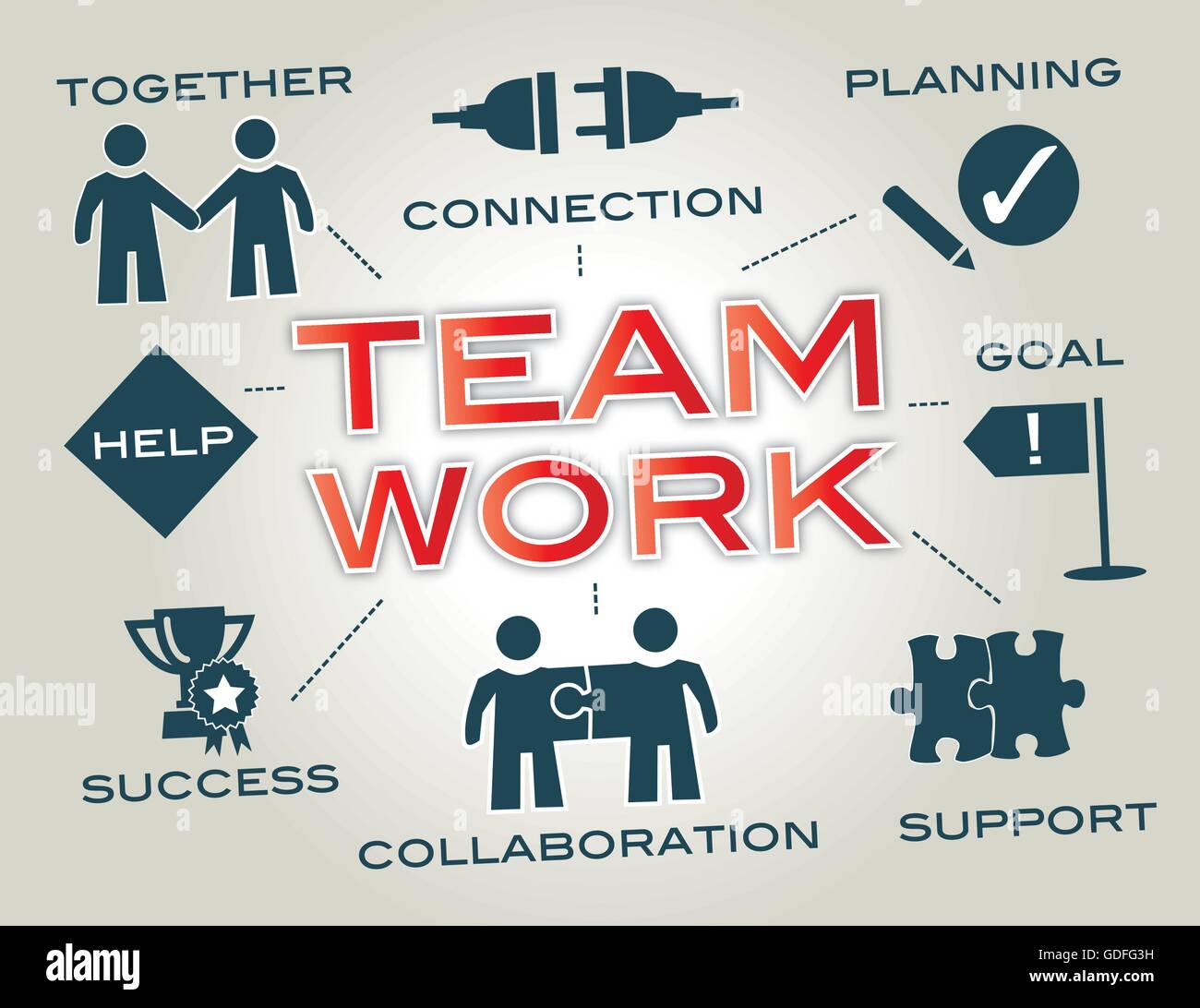 Teamarbeit - Infografik mit Keywords und Symbole Stock Vektor