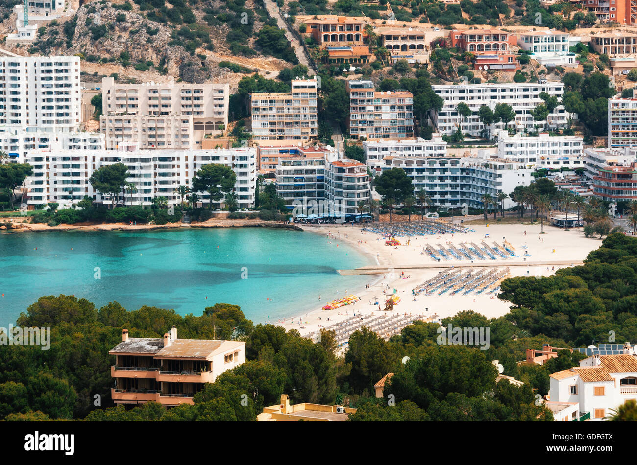 Schöne Aussicht auf Santa Ponsa und den Strand, Mallorca Stockfoto