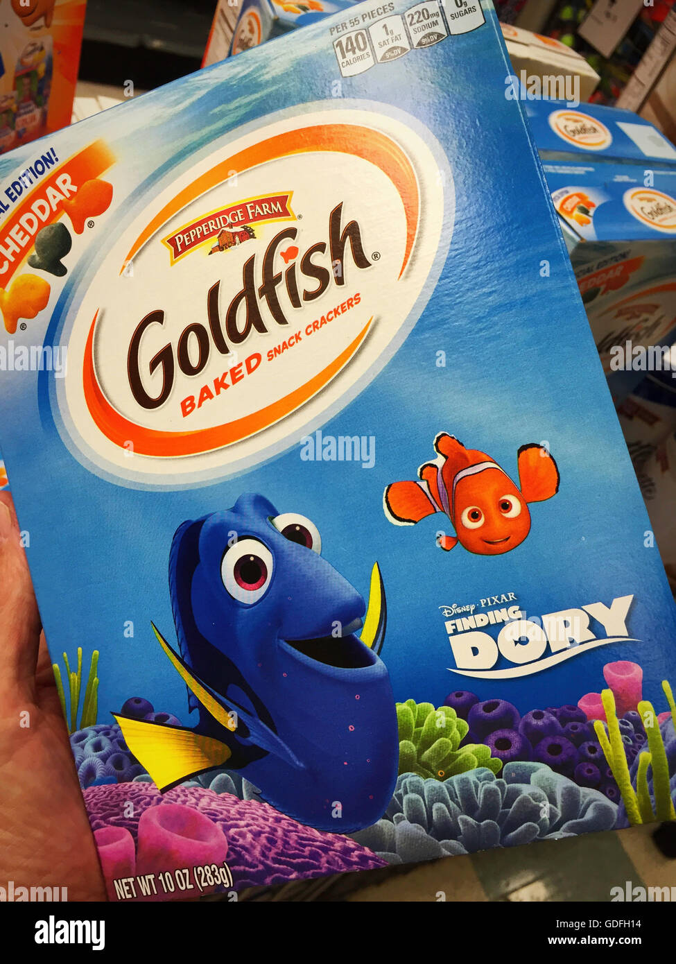 "Finding Dory" Goldfisch Marke Cracker Snack-Paket Stockfoto