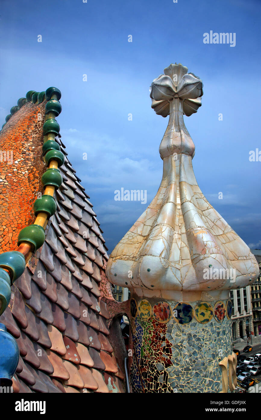 "Detail" von Casa Batllo, von berühmten katalanischen Architekten Antoni Gaudi, Passeig de Gracia, L' Eixample, Barcelona, Spanien. Stockfoto