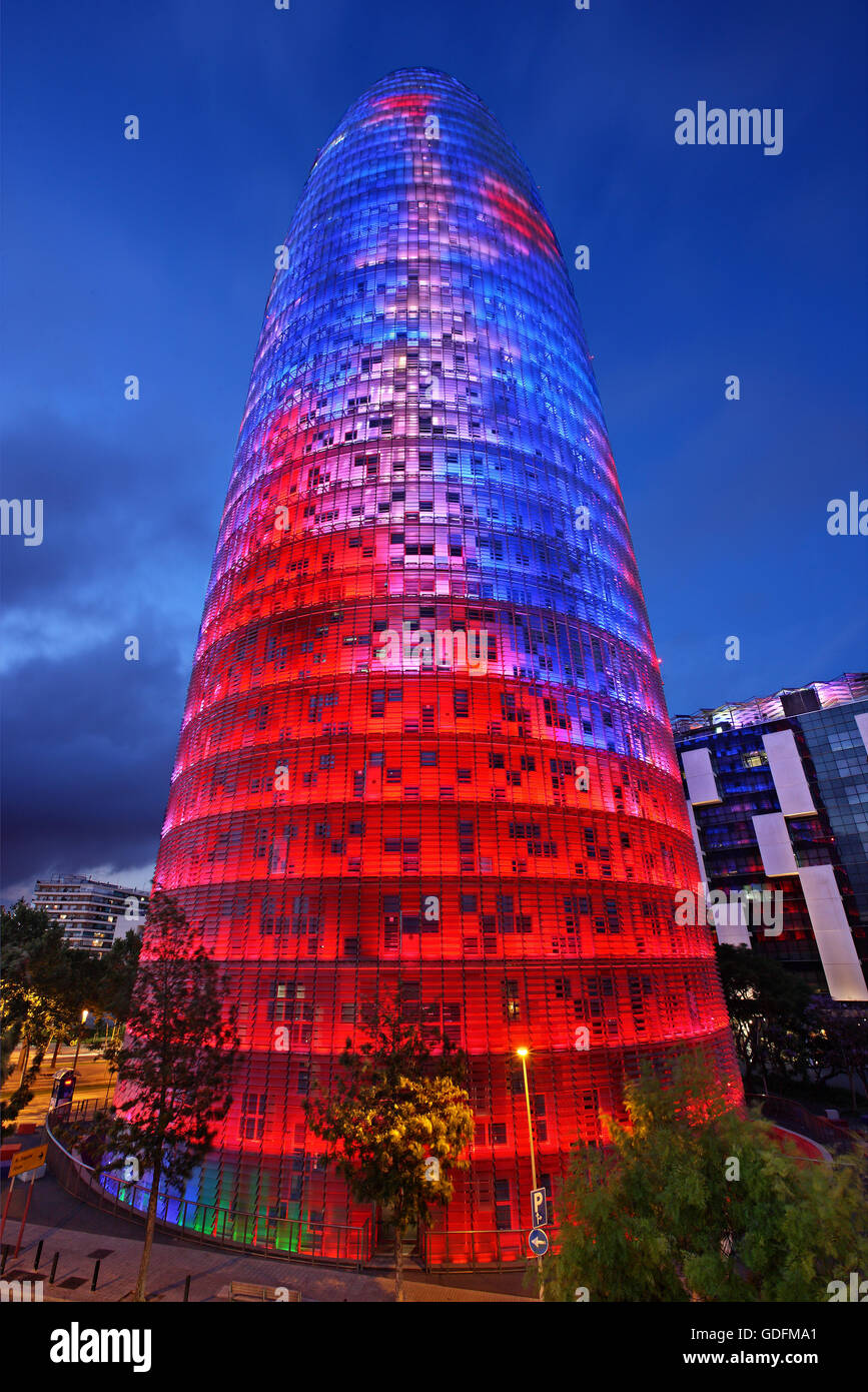 Torre Agbar (Architekt Jean Nouvel), Barcelona, Katalonien, Spanien. Stockfoto