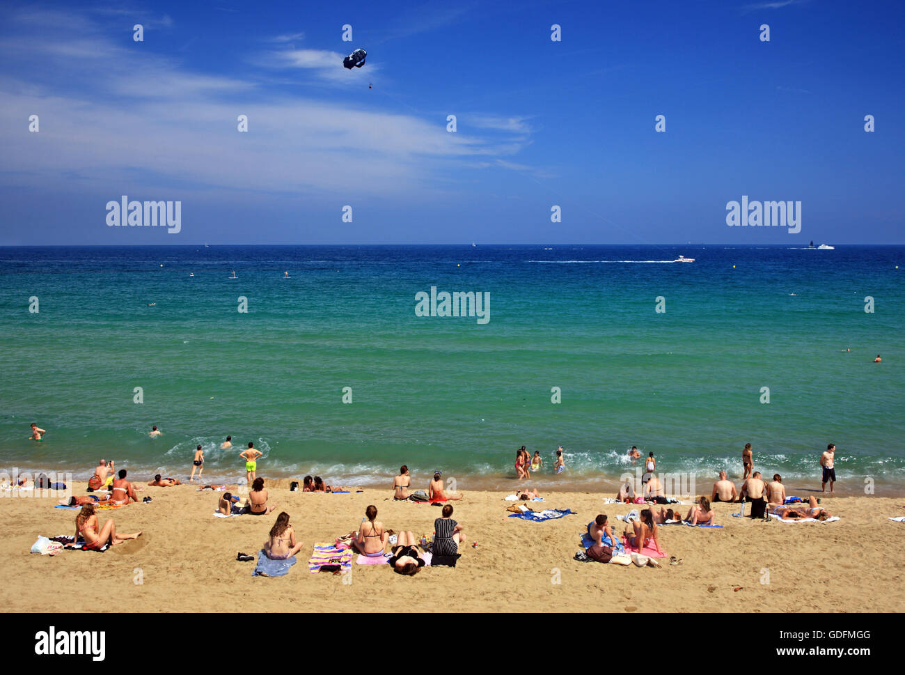 Strand von Barceloneta, Barcelona, Katalonien, Spanien. Stockfoto