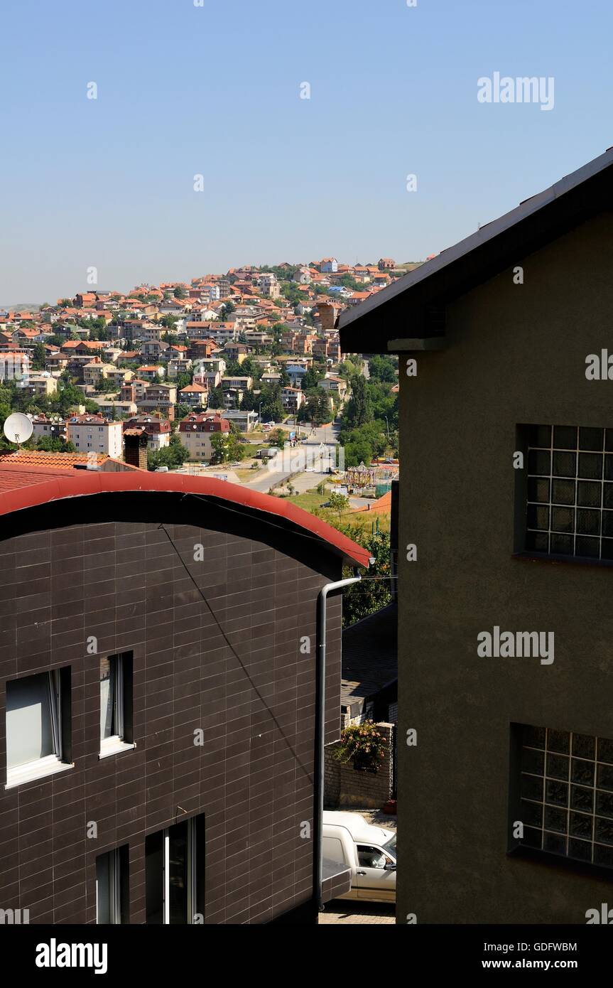 Blick auf Stadt Pristina, Kosovo Stockfoto