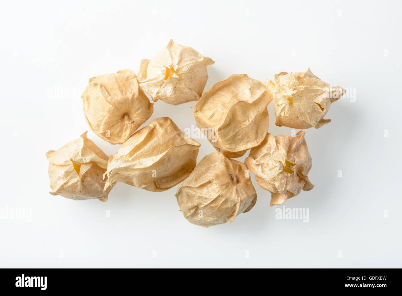 Goldene Beeren auf weiß Stockfoto