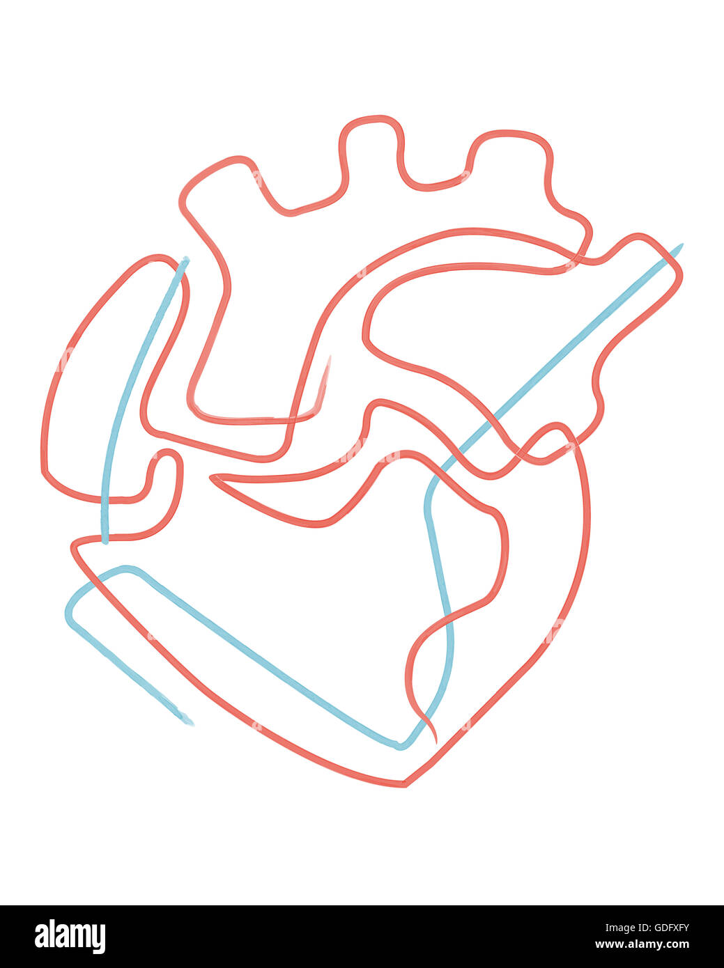 Handgezeichnete Illustrationen oder Zeichnung eines abstrakten menschlichen Herzens Stockfoto