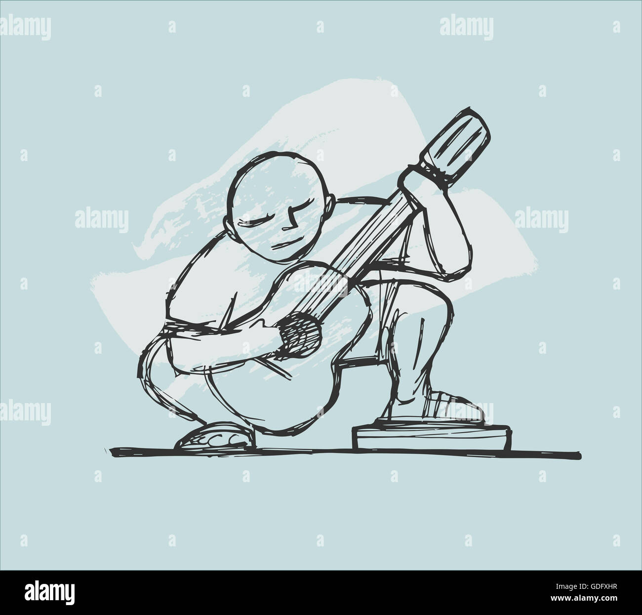 Handgezeichnete Illustrationen oder Zeichnung von einem Gitarristen Stockfoto