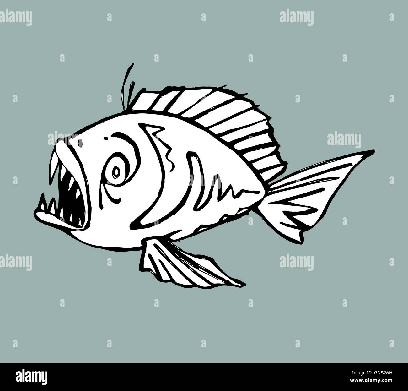 Handgezeichnete Illustrationen oder Zeichnung von einem piranha Stockfoto