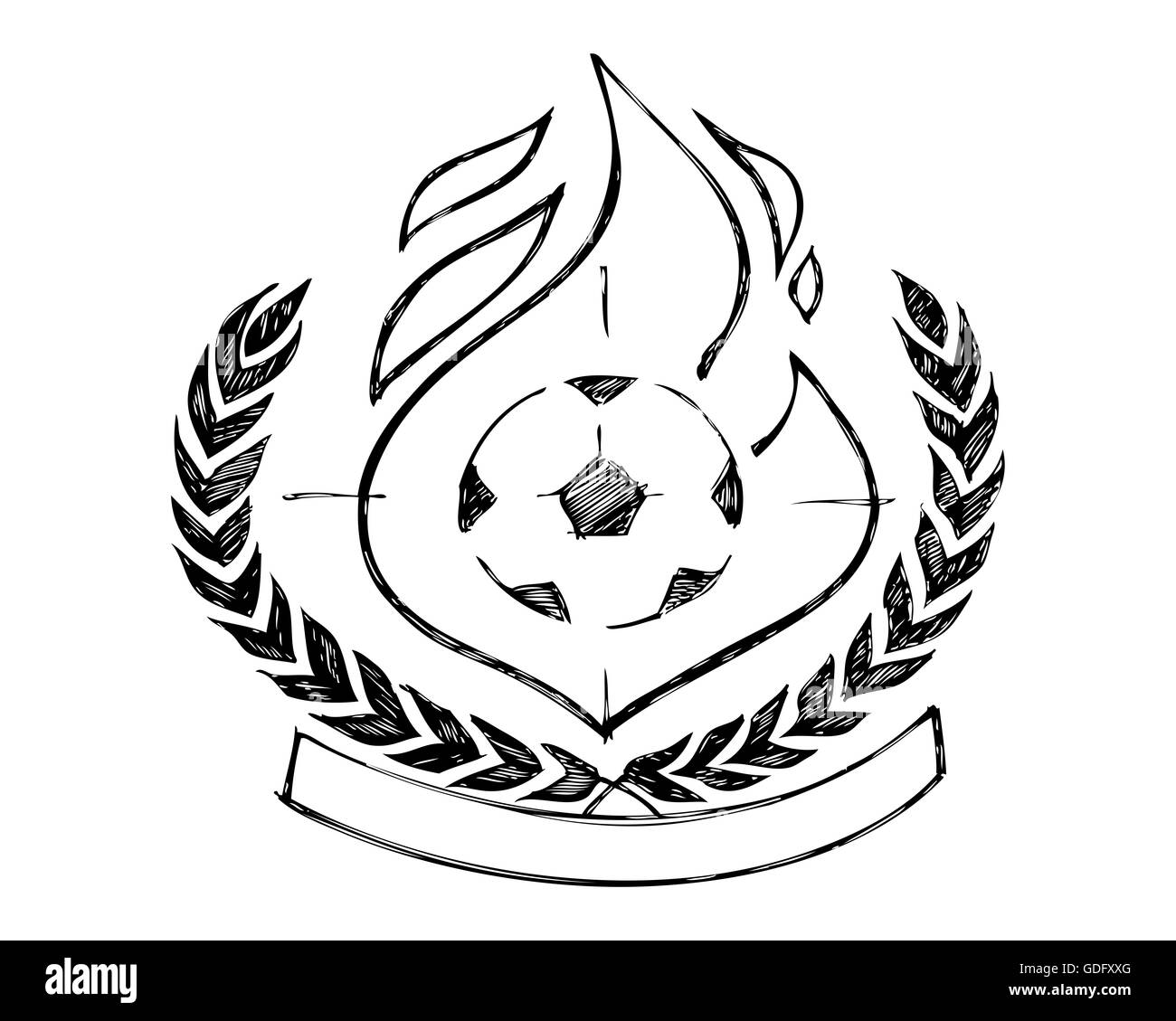 Handgezeichnete Illustrationen oder Zeichnung eines Fußball Sieg Abzeichen oder symbol Stockfoto