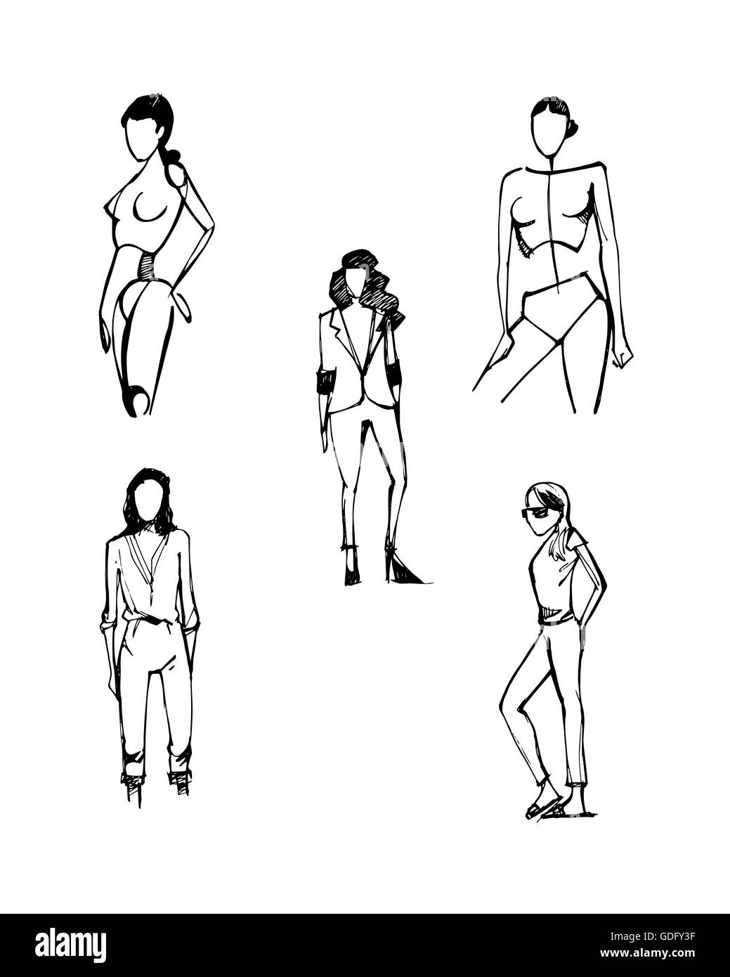 Handgezeichnete Illustrationen oder Zeichnung von einigen Frauen Silhouetten Stockfoto