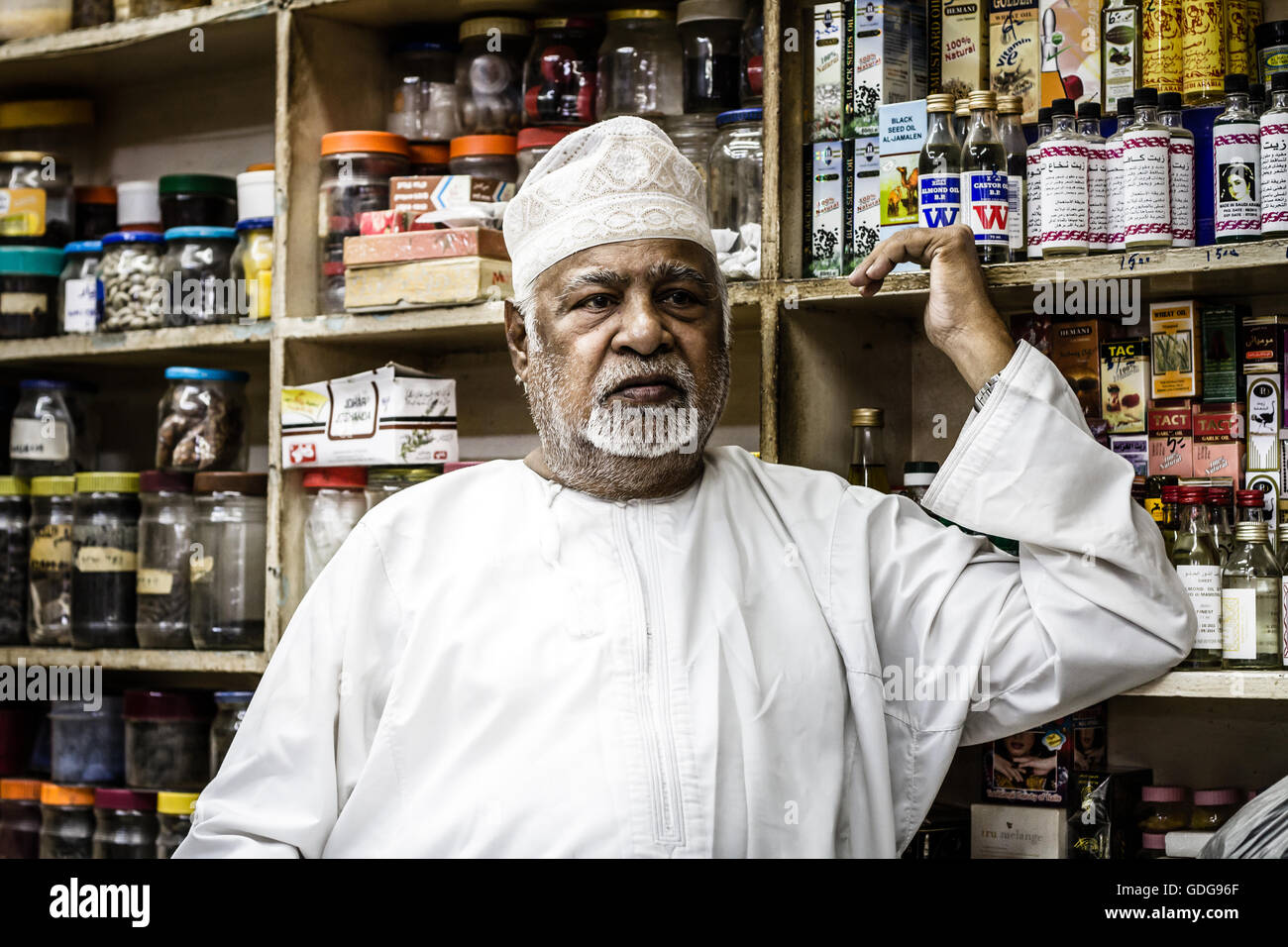 Spice Trader alten Muttrah Souk, Oman. Stockfoto