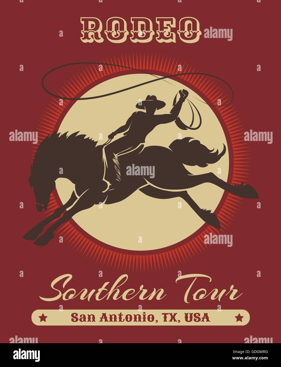 Amerikanischen Texas Cowboy Rodeo Poster mit Retro-Typografie. Kostenlose Schriftart verwendet. Stock Vektor