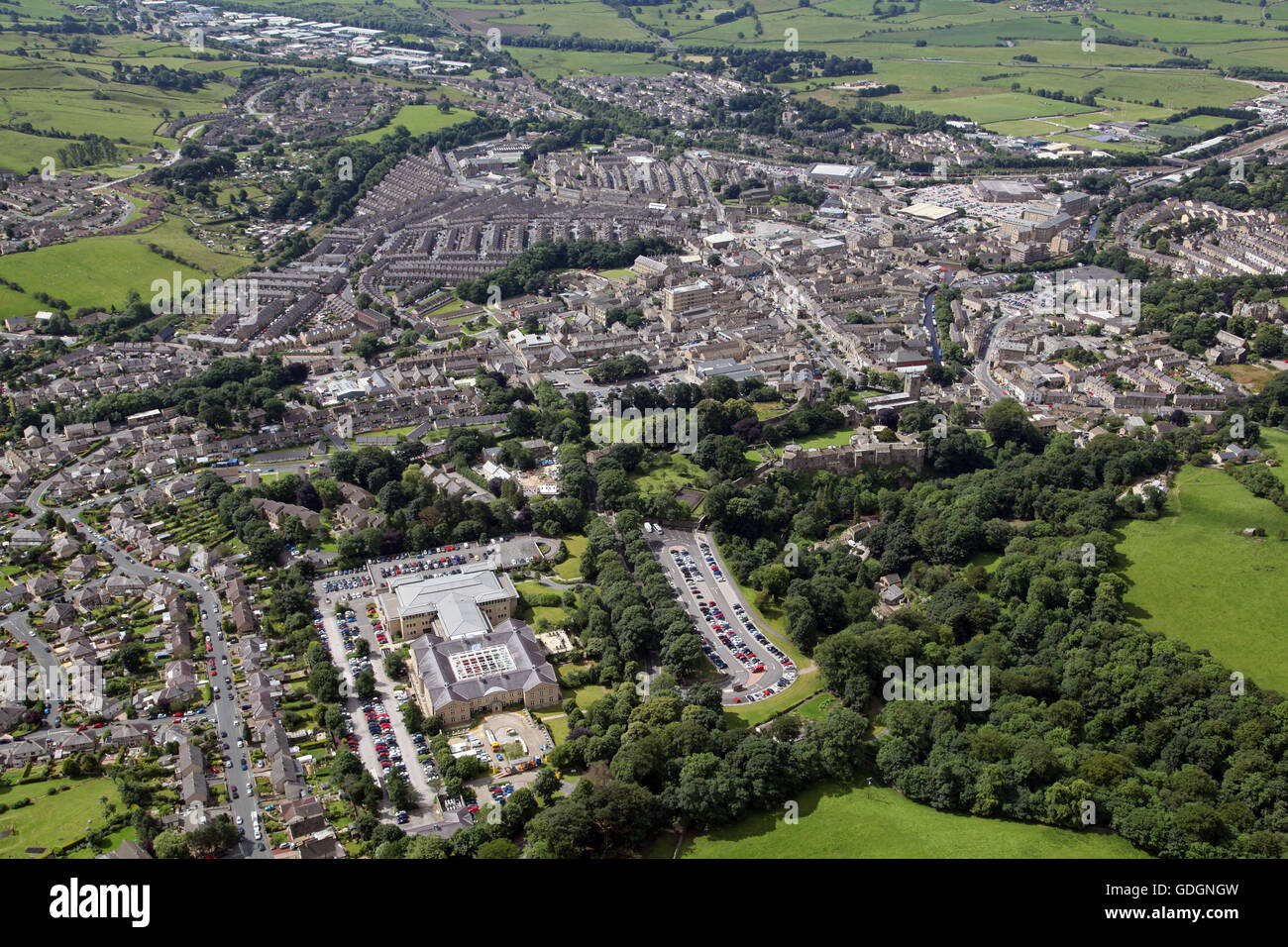 Luftaufnahme des Yorkshire Markt Stadt von Skipton, North Yorkshire, UK Stockfoto