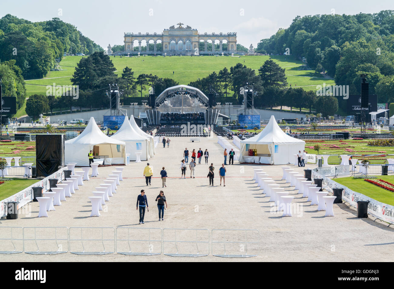 Wiener Philharmoniker-Generalprobe für Sommer-Night-Konzert im Schlosspark Schönbrunn in Wien, Österreich Stockfoto