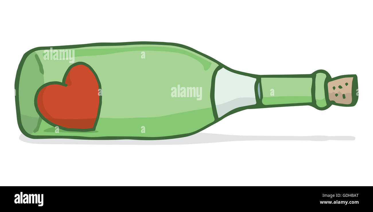 Cartoon-Illustration des rotes Herz in eine Flasche Wein Stockfoto