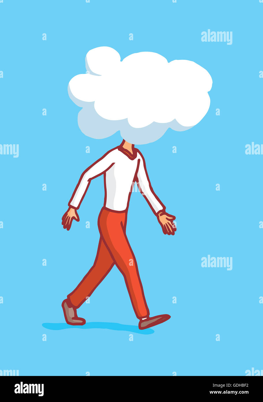 Cartoon-Illustration der Mann zu Fuß mit trüben Sinn Stockfoto