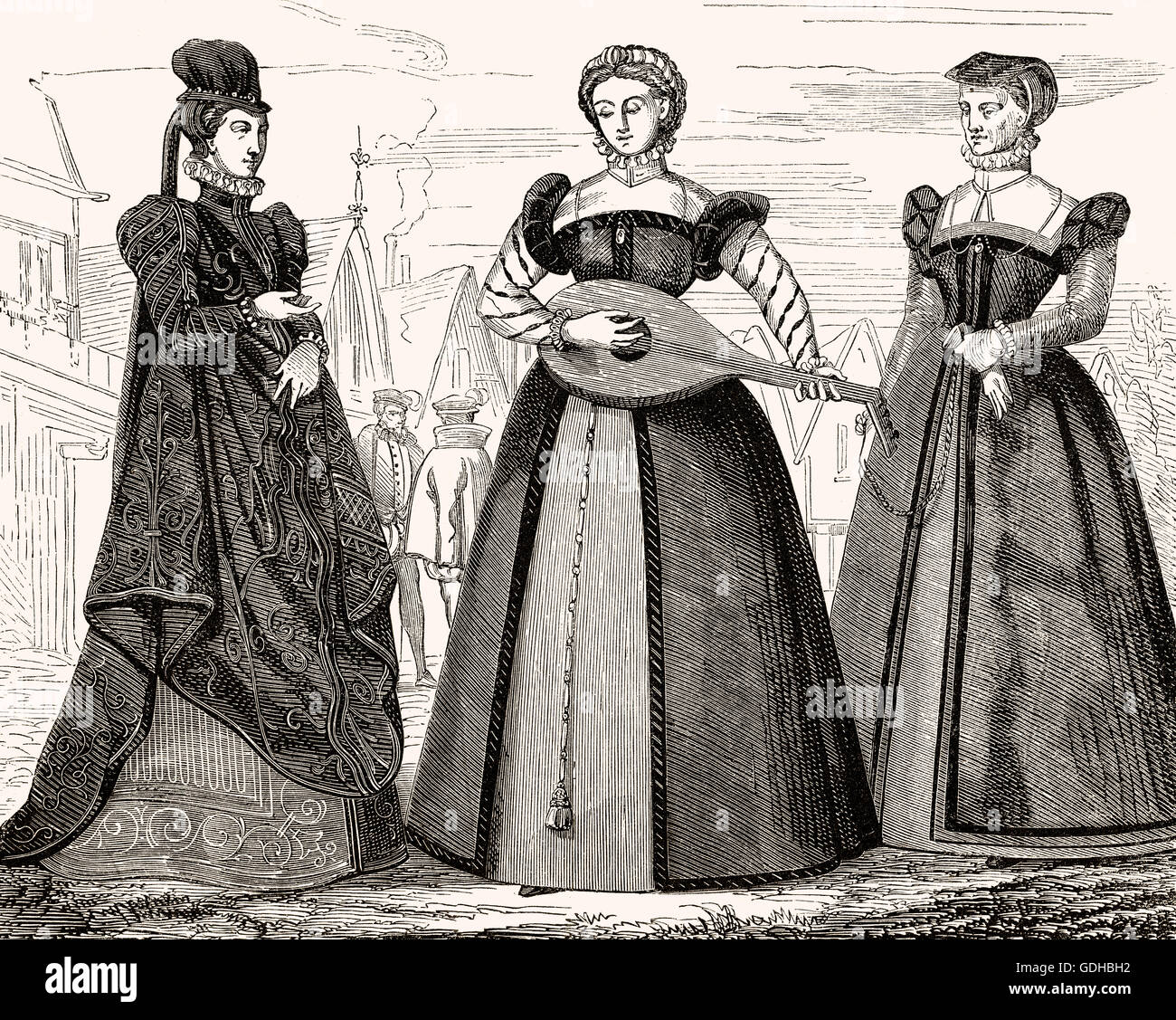 Kostüme für Frauen im 16. Jahrhundert Stockfoto