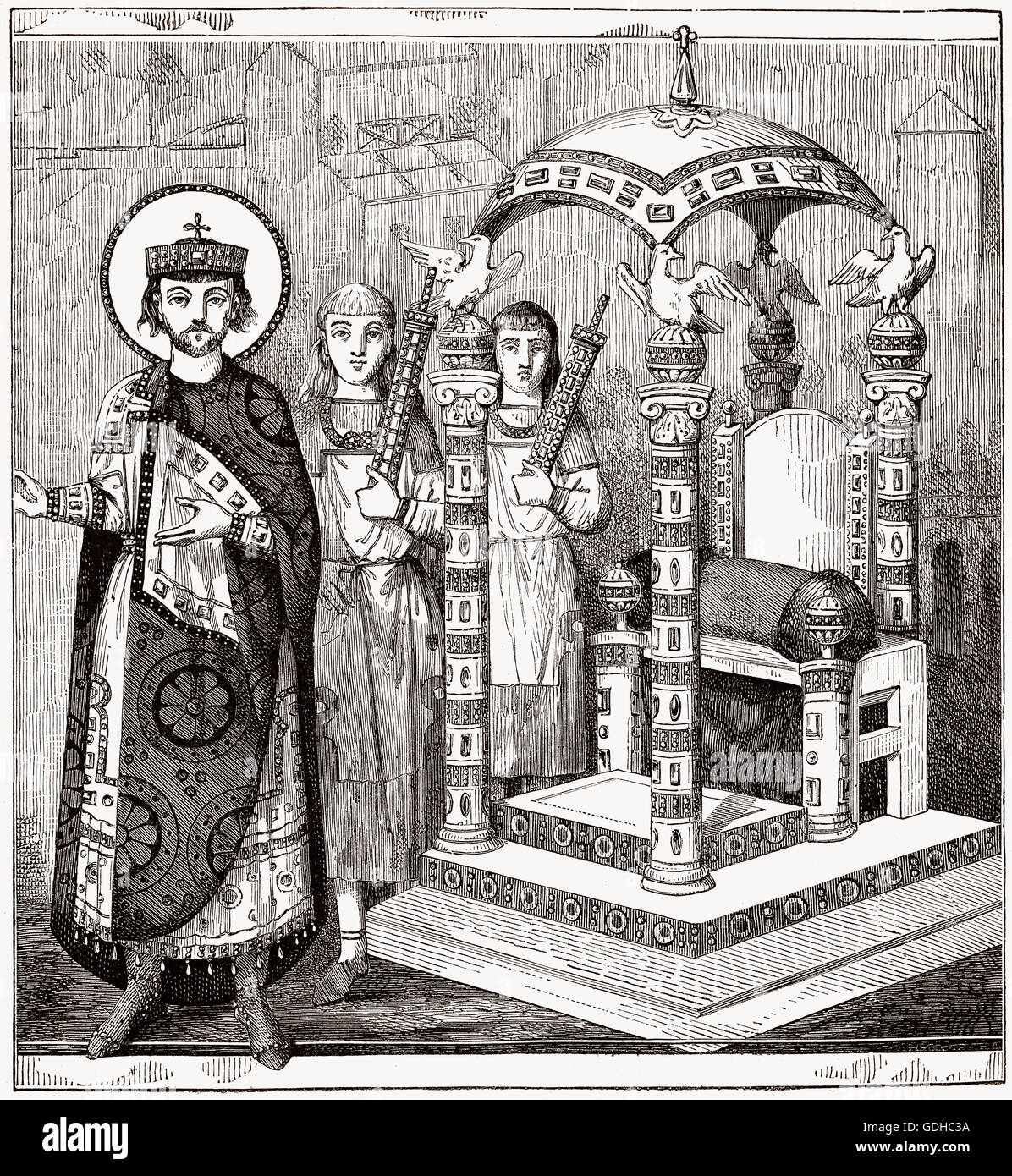 Der Thron des Kaisers von Konstantinopel, 9. Jahrhundert Manuskript, großer Palast von Konstantinopolise Stockfoto