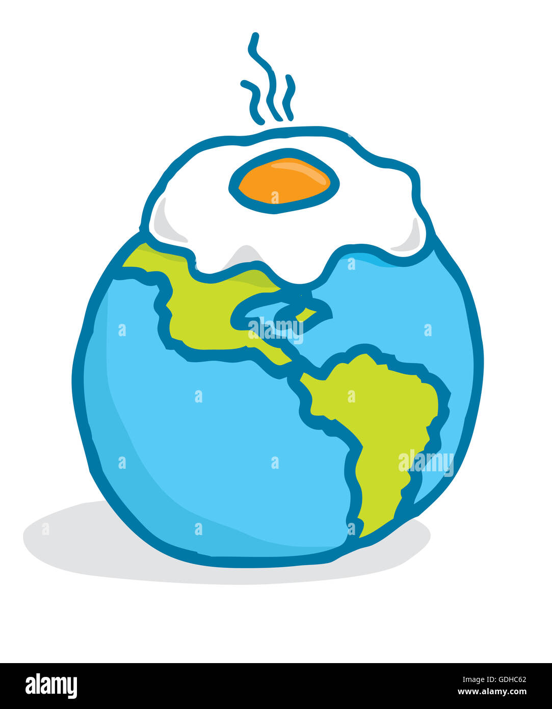 Cartoon Illustration der globalen Erwärmung oder Ei Braten über Planetenerde Stockfoto