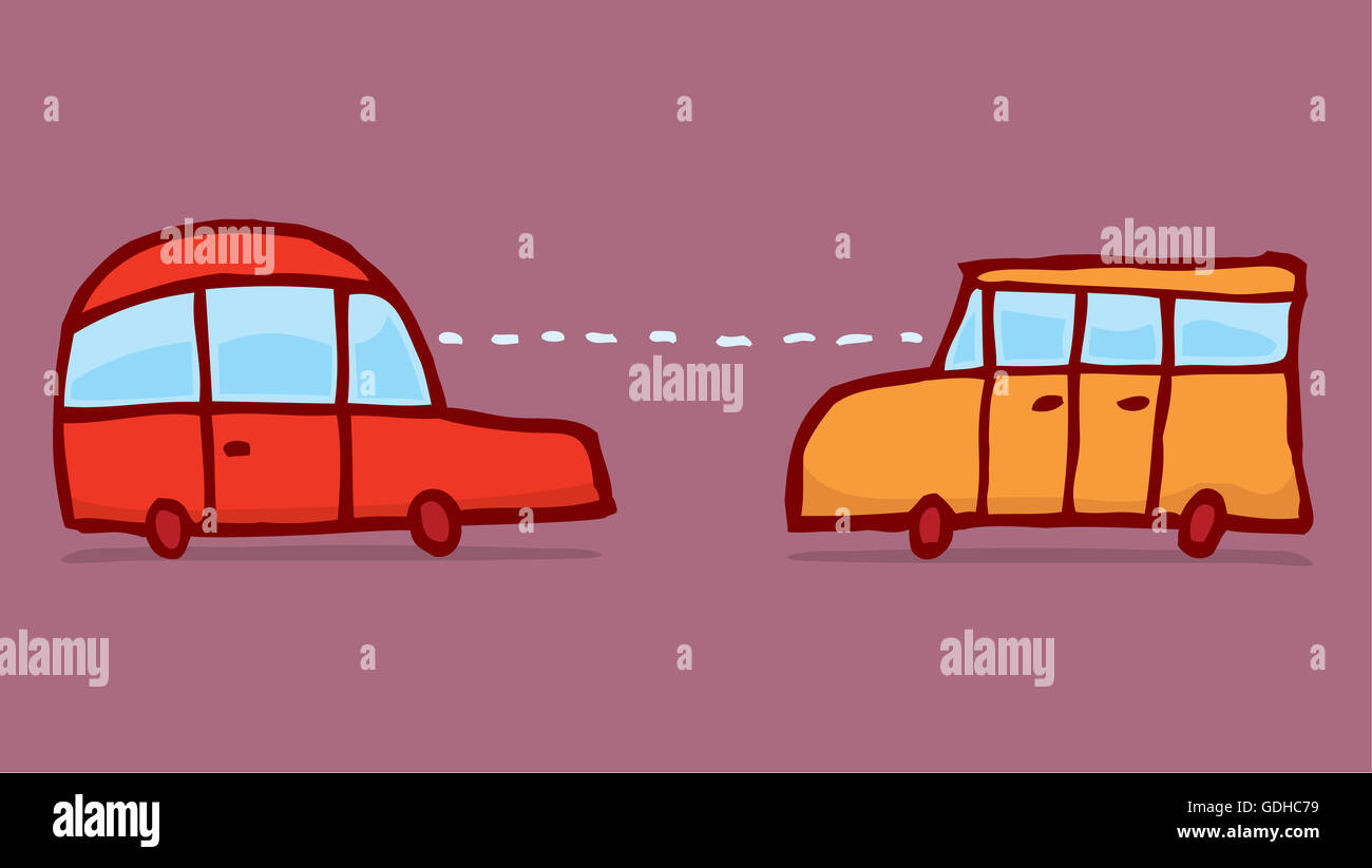 Cartoon-Illustration des smart Autos, die Verknüpfung von Daten oder Informationen Stockfoto
