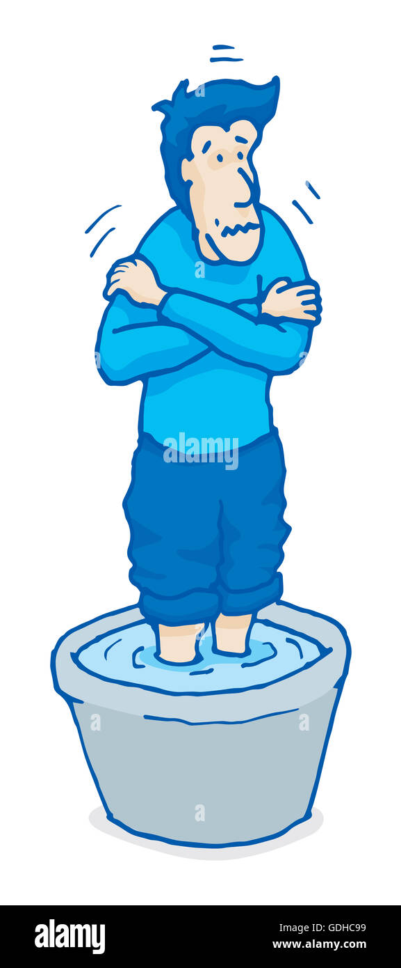Cartoon-Illustration des eiskalten Mann leidet unter kalten Füßen Stockfoto