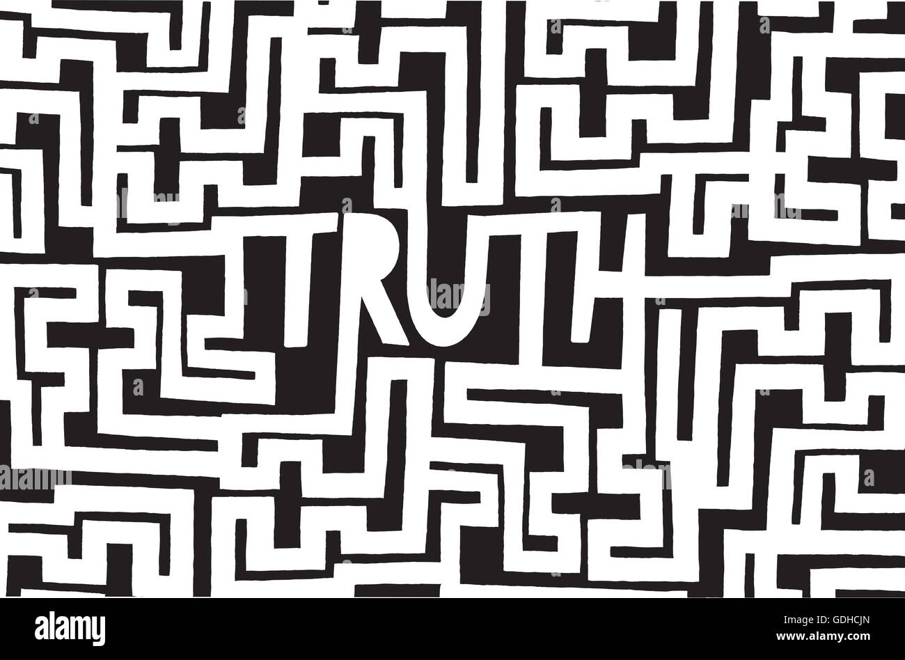 Cartoon-Illustration der Wahrheit Wort innerhalb einer komplexen Labyrinth labyrinth Stockfoto
