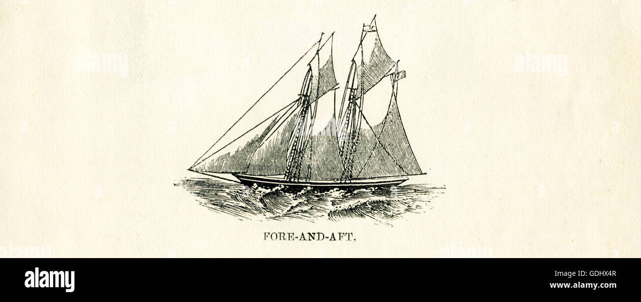 Das Schiff in dieser Zeichnung aus dem 19. Jahrhundert abgebildet ist ein Schoner, speziell einen vielbetretenen. Stockfoto