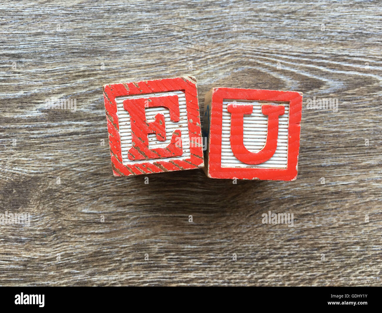 EU Abkürzung getan mit Holz-Block schreiben Spielzeug Stockfoto