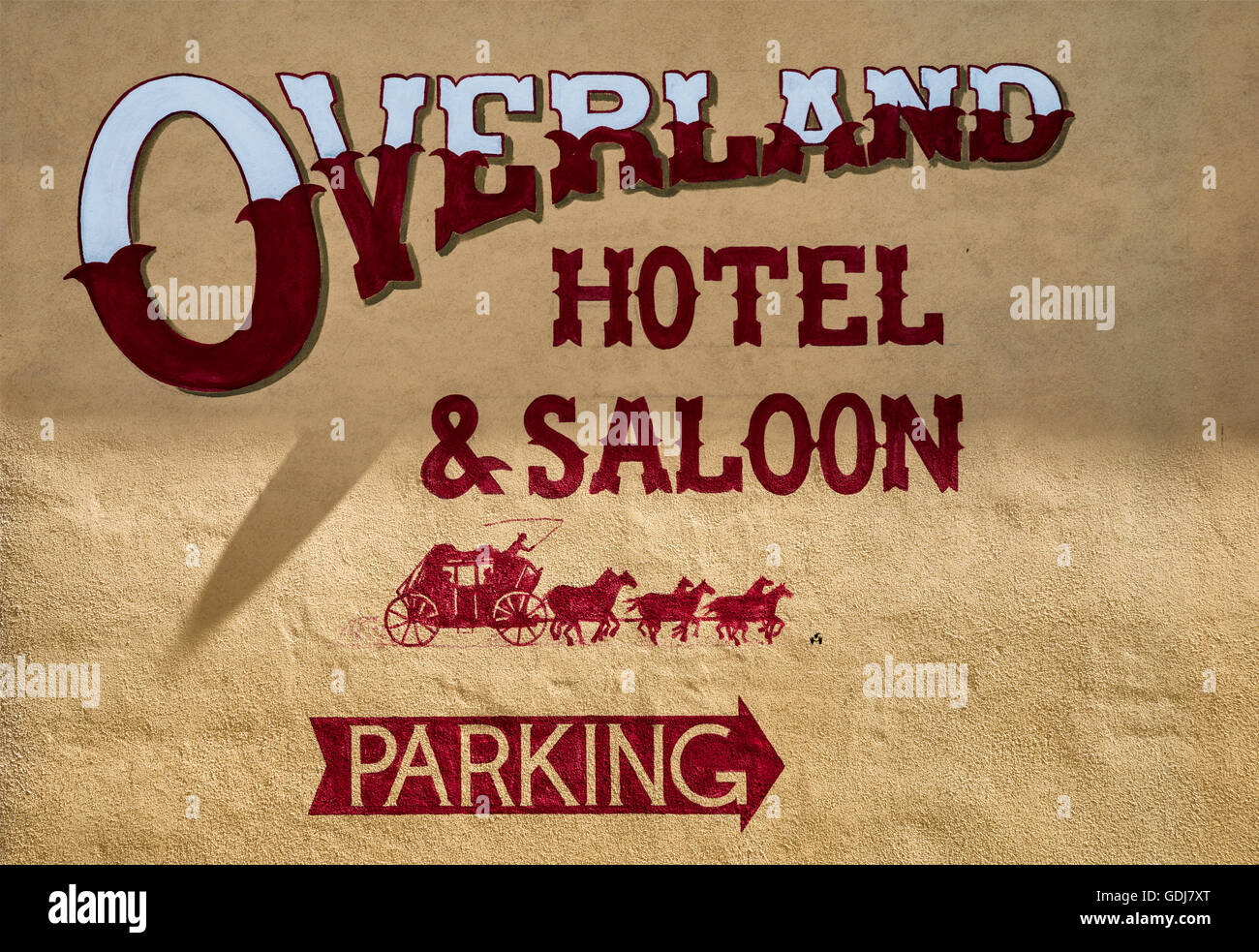 Schild am historischen Overland Hotels in Silber-Bergbau Stadt Pioche, Great Basin, Nevada, USA Stockfoto