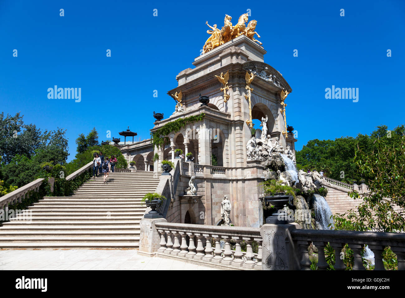 Cascada monumentalen Brunnen Teil entworfen von Gaudi im Park De La Ciutadella, Barcelona, Spanien Stockfoto