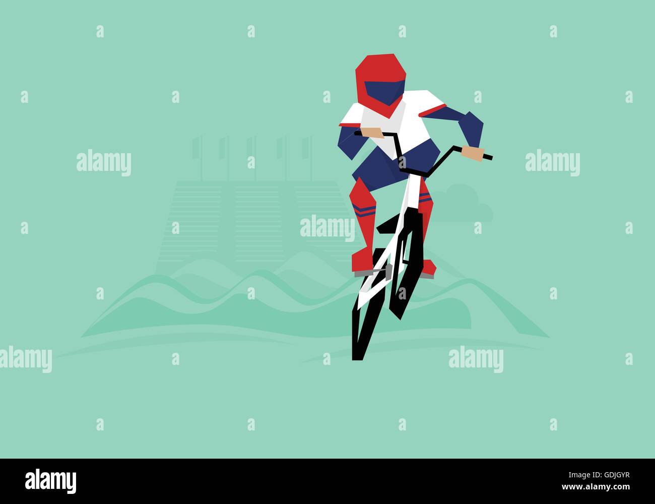 Illustration des BMX-Radfahrer, die im Wettbewerb mit Veranstaltung Stock Vektor