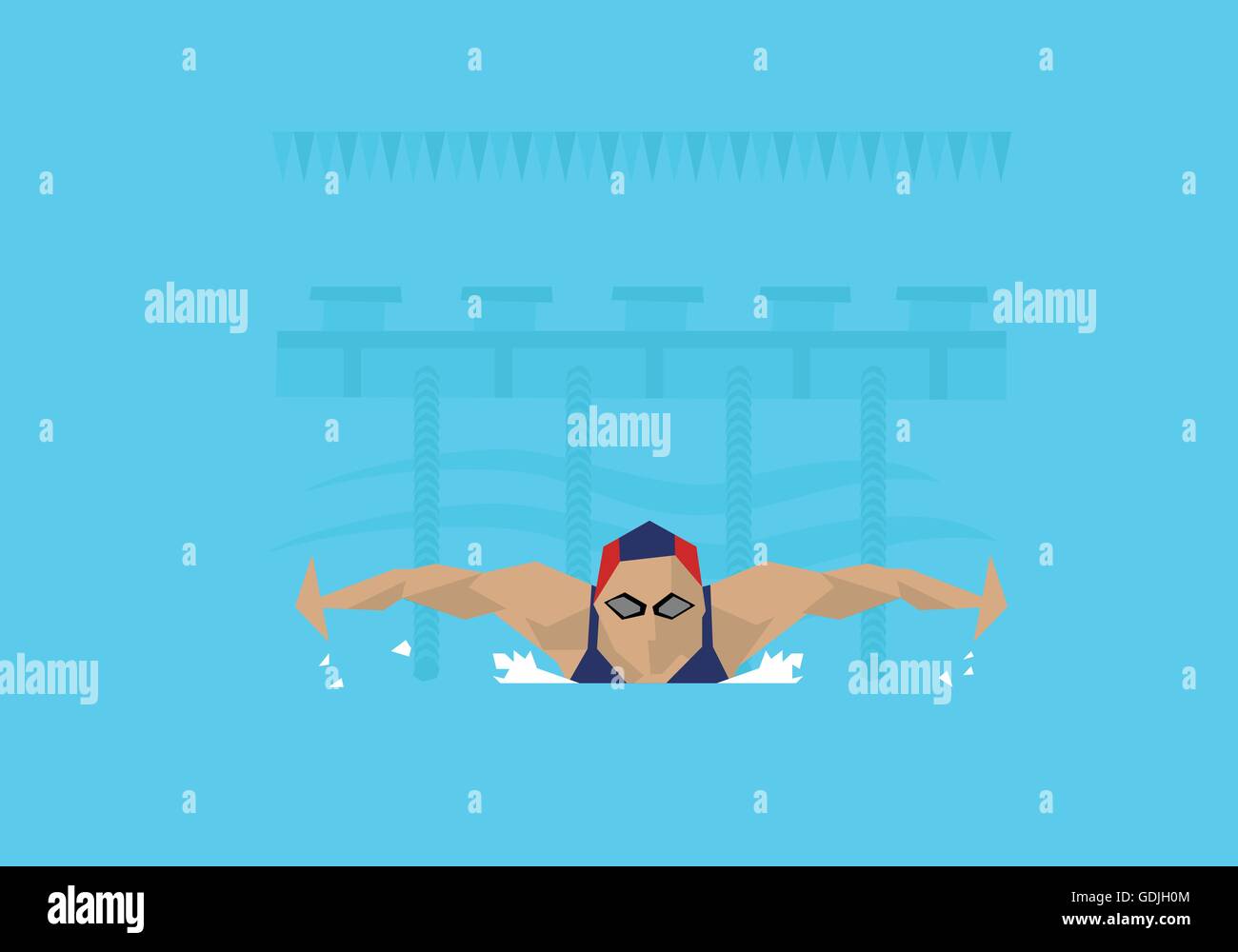 Darstellung der weiblichen Schwimmer im Wettbewerb mit Schmetterling-Event Stock Vektor