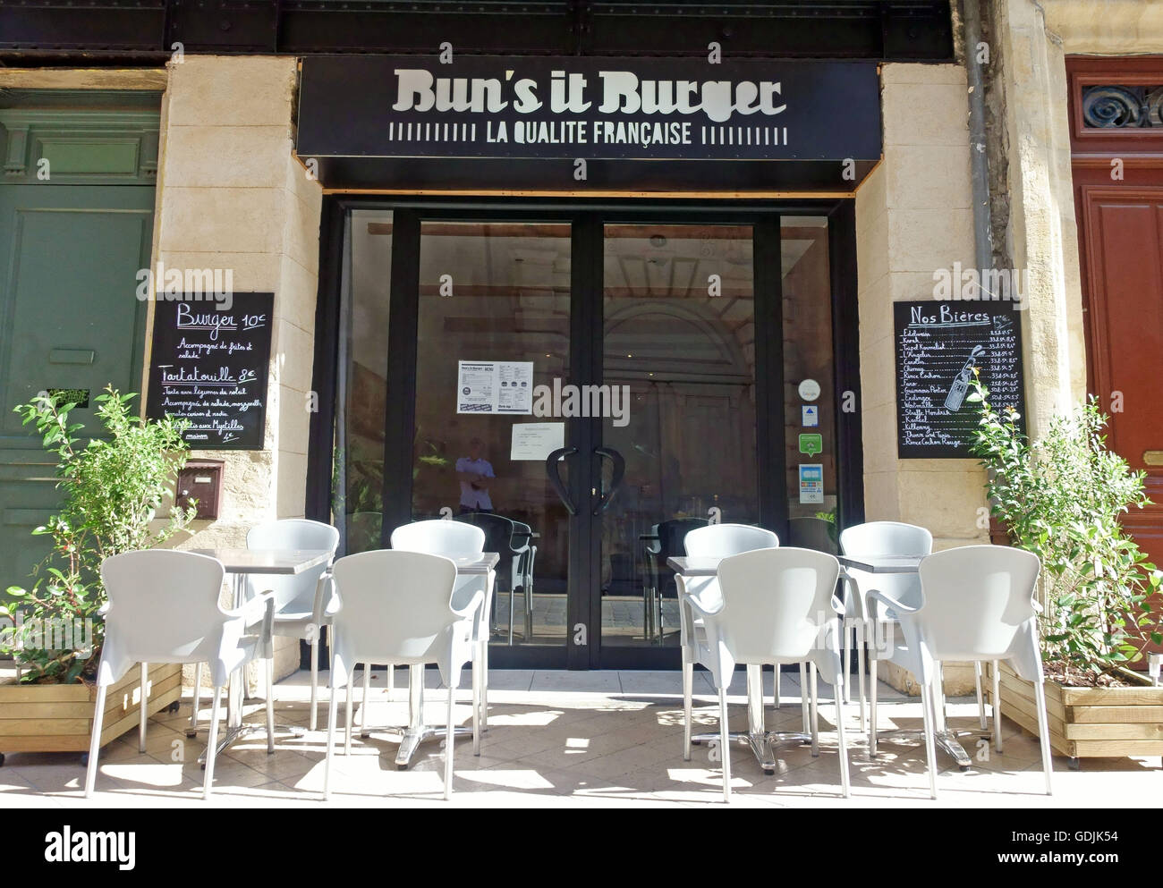 Gehobene Burger-Restaurant in Bordeaux, Frankreich wo Burger 10 Euro kostet Stockfoto