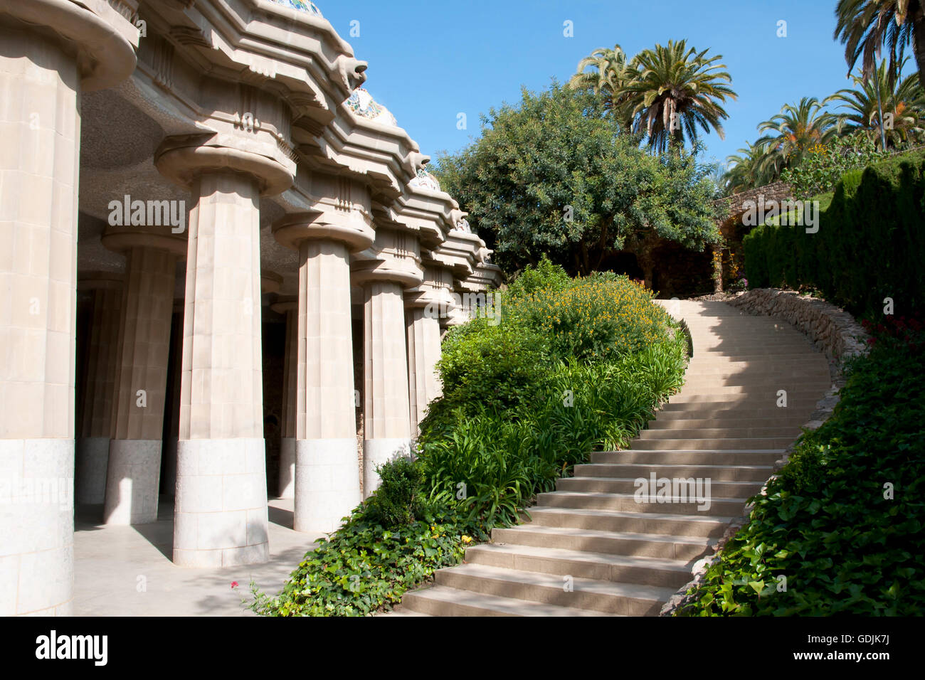 Park Güell dorischen Säulen - Barcelona - Spanien Stockfoto