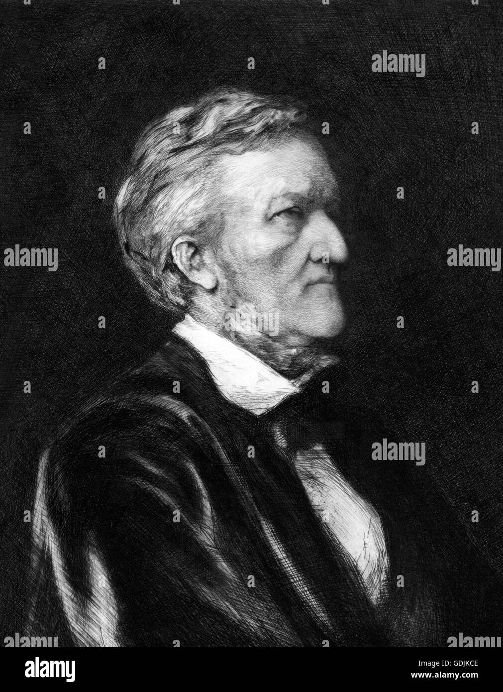 Richard Wagner. Porträt des deutschen Komponisten, Wilhelm Richard Wagner (1813-1883). Radierung von Hubert Herkomer, 1878. Stockfoto