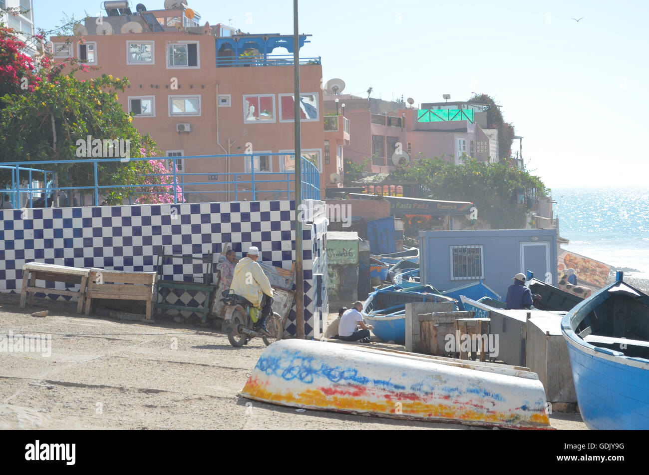 Traditionellen Fischerhafen im Dorf Taghazout, Marokko. Stockfoto