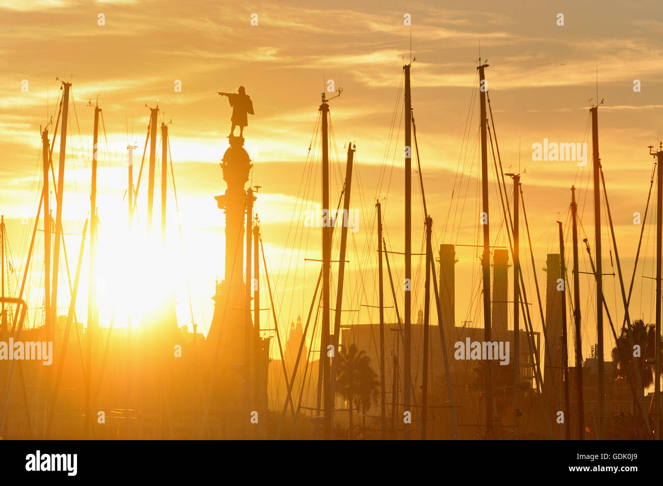 Kolumbus-Denkmal am unteren Ende der La Rambla. Port Vell. Barcelona, Katalonien, Spanien Stockfoto