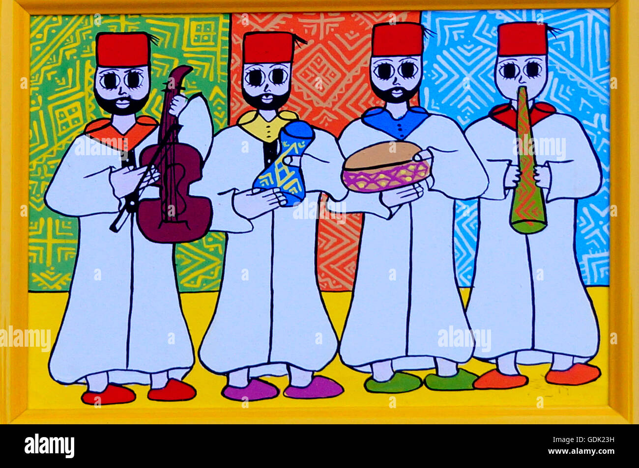 Naive Malerei eines Orchesters, Marokko. Stockfoto