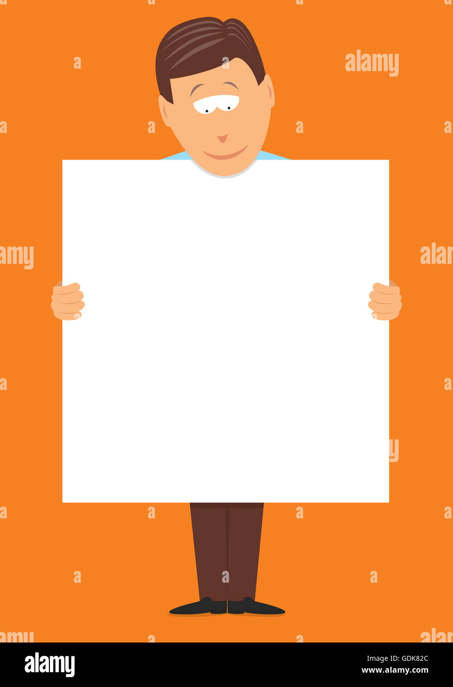 Cartoon-Illustration eines Mannes mit einem großen weißen leere Schild Stockfoto