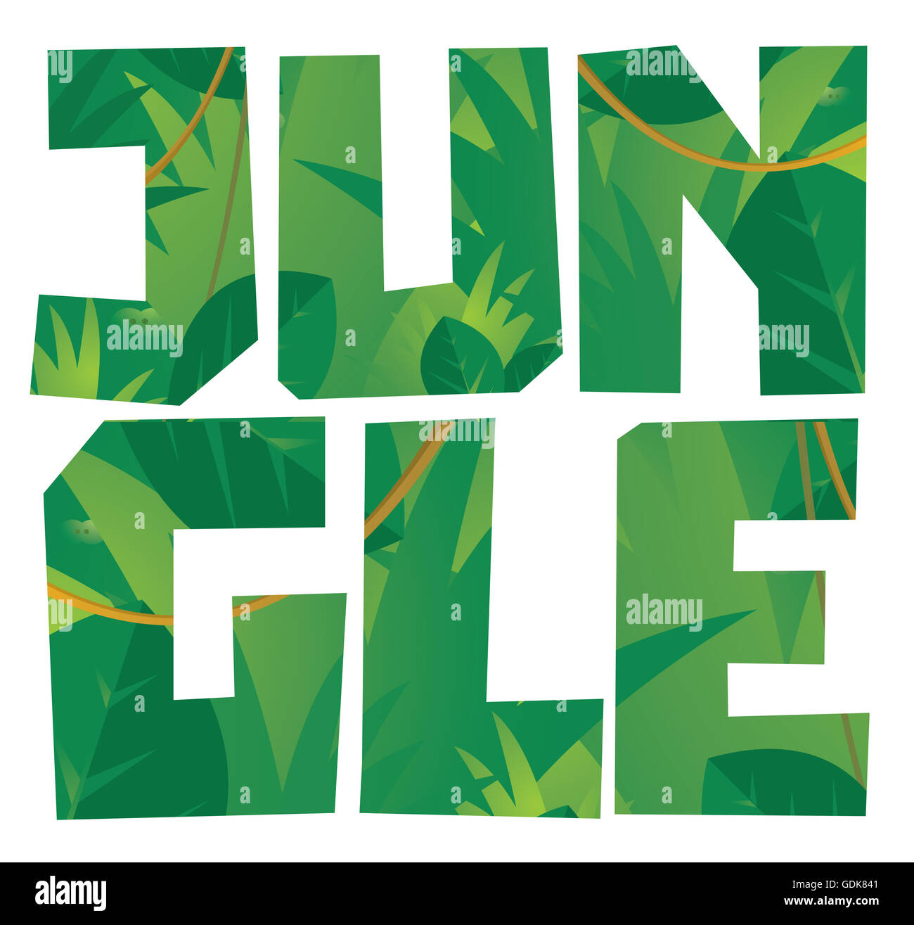 Cartoon-Illustration der Dschungel Wort mit Hintergrund vegetation Stockfoto