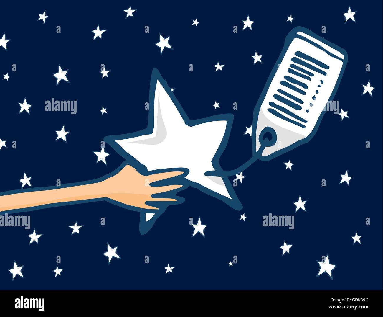 Cartoon-Illustration der Stern oder Erfolg Traum auf den Verkauf mit Preisschild Stockfoto