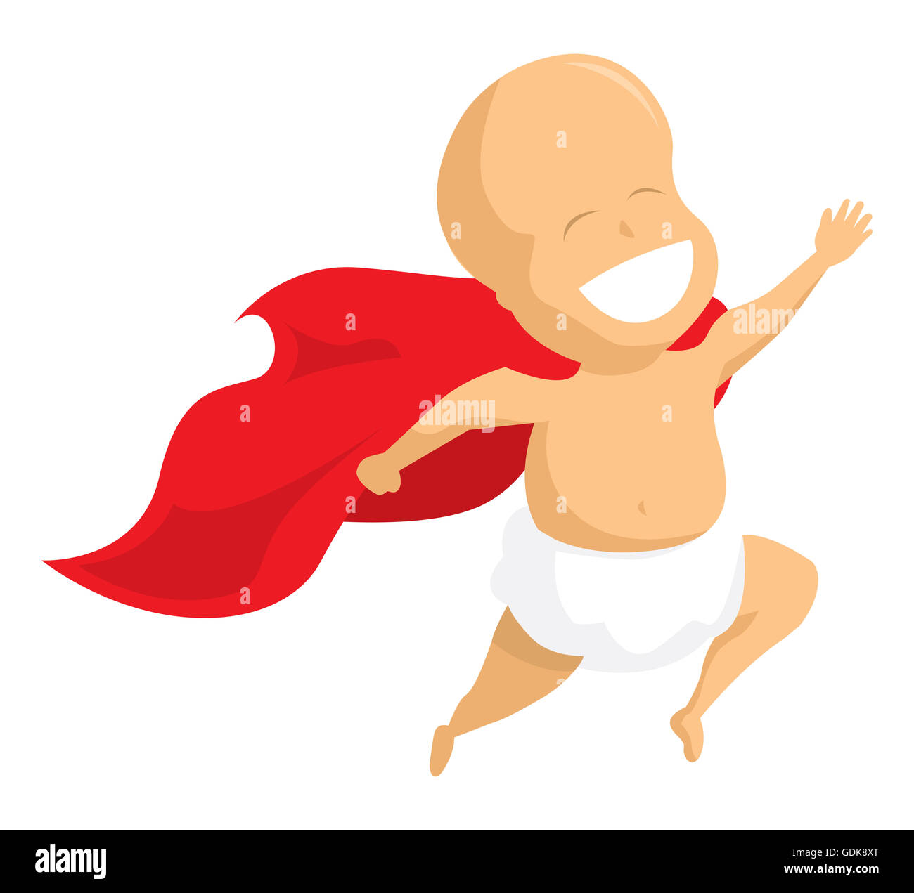 Cartoon Illustration des Superhelden-glücklich Baby fliegen Stockfoto