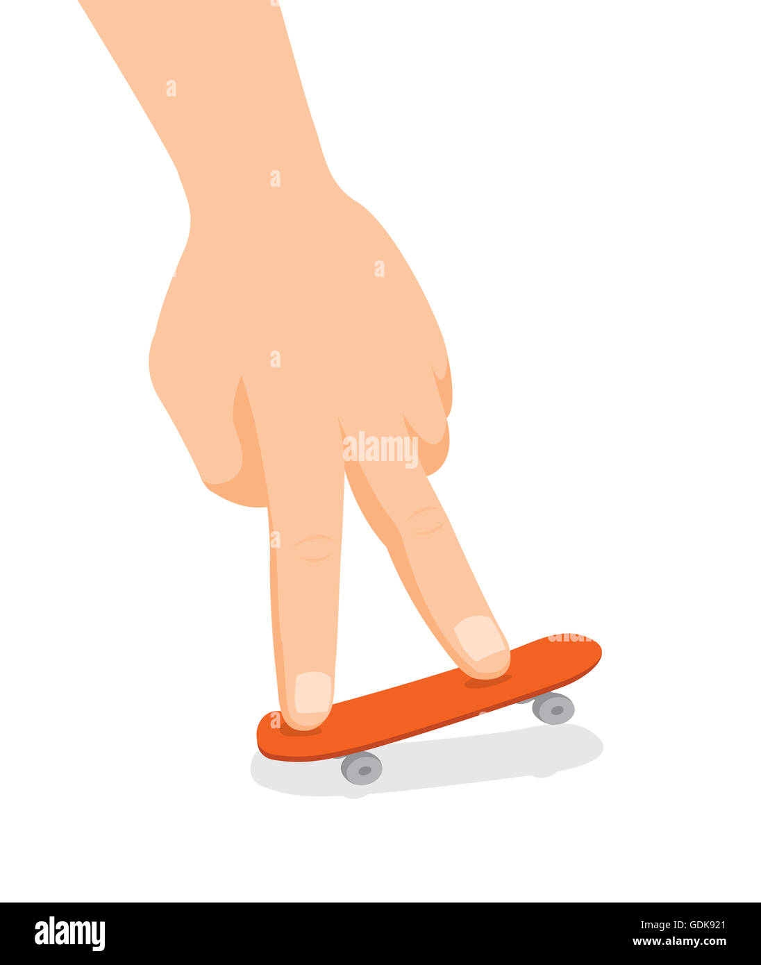 Cartoon-Illustration der lustige Hand mit Fingern Skaten Stockfoto