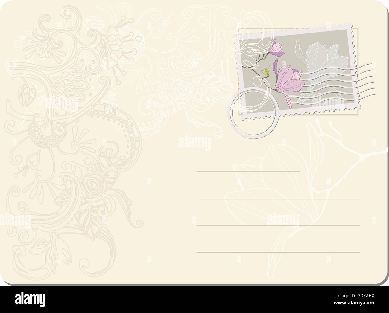 Vektor leere Briefmarke mit Magnolia. Vintage-Stil Stock Vektor