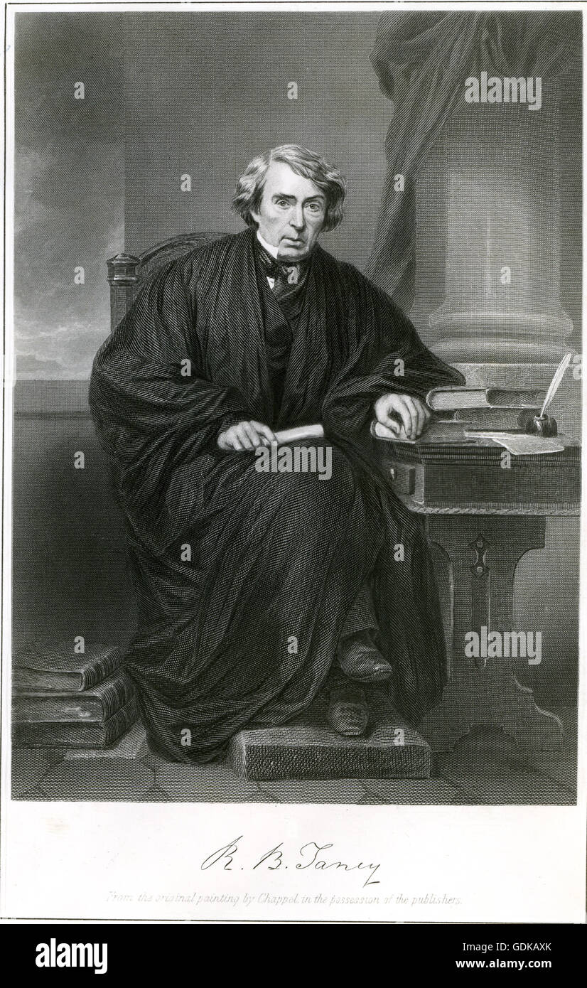 Kupferstich von Oberrichter des Obersten US-Gerichtshofes Taney regierte die Dred Scott Entscheidung im Jahre 1854. Stockfoto