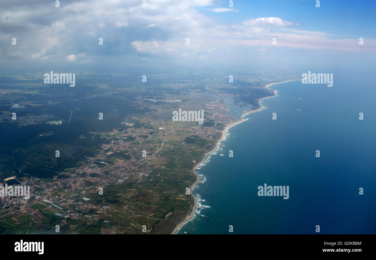 Luftaufnahme, portugiesische Küste nördlich von Porto, Atlantik, Nordportugal, Castelo Neiva Viana Castelo Portugal, Europa, Stockfoto