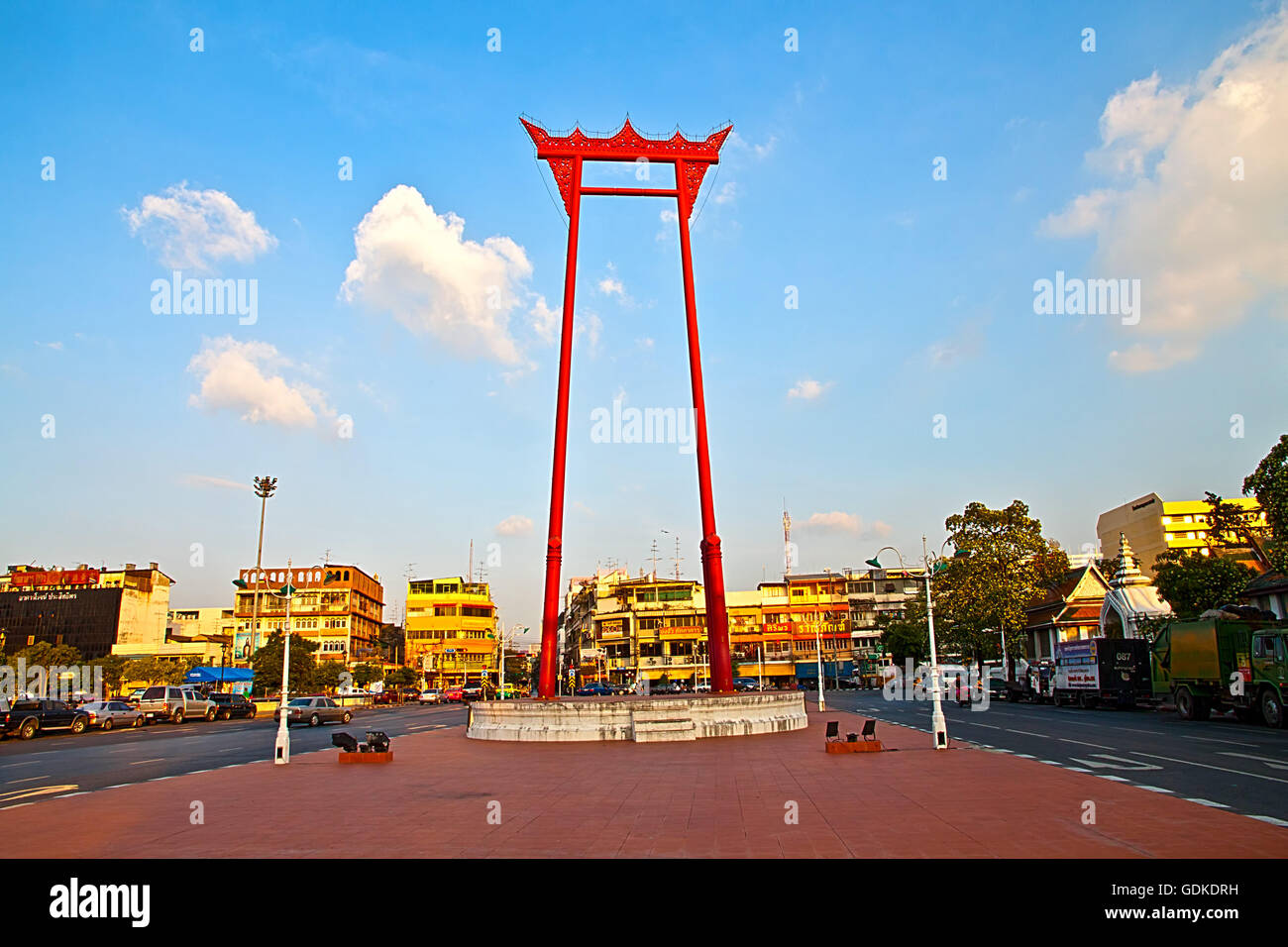 Thai Grand Swing ist Symbol von Bangkok kurz vor dem Wat Suthat Stockfoto